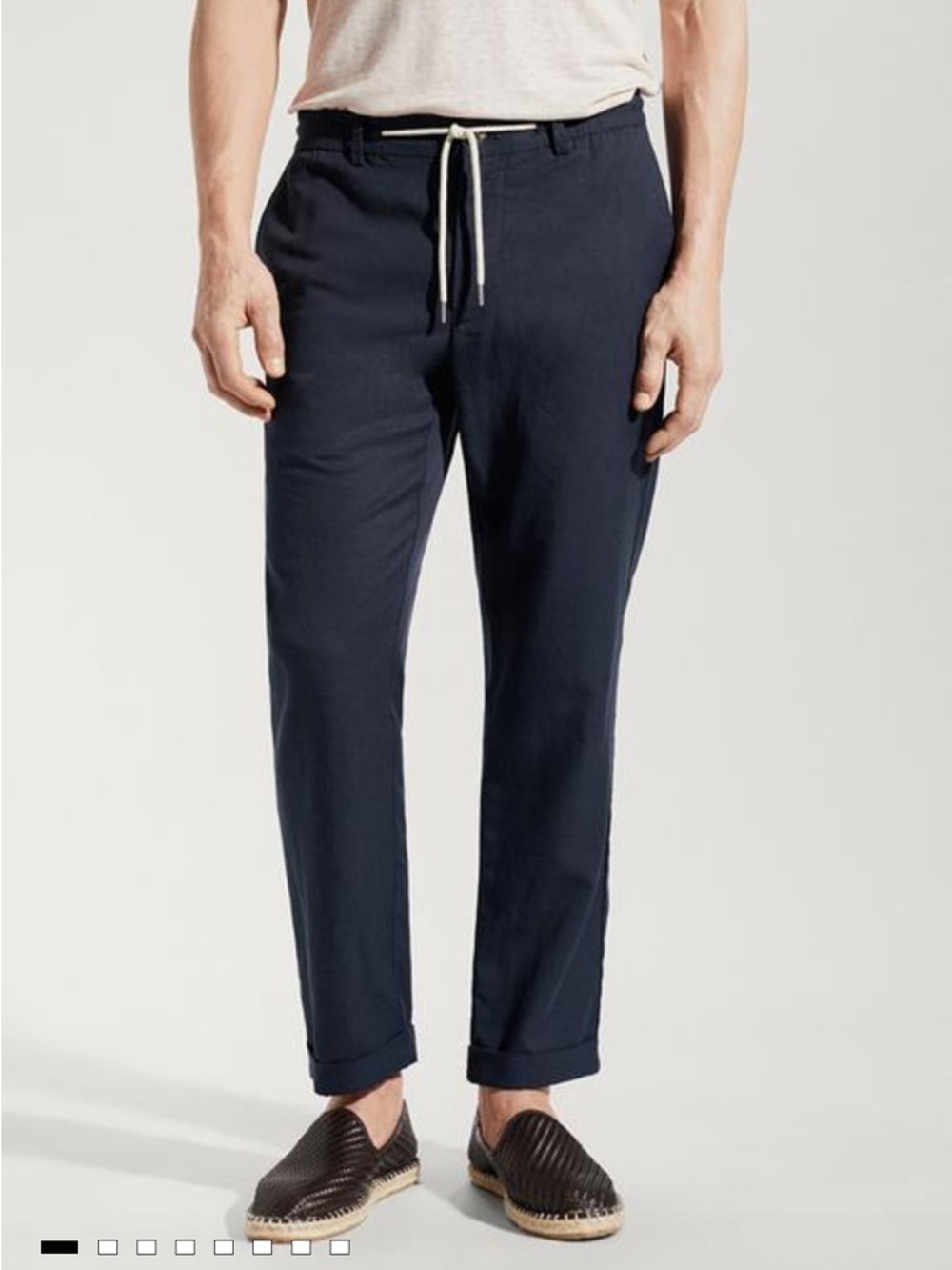 Mango Darren Slim Fit Trousers Cropped Chino Dress Pants Navy Blue Drawstring